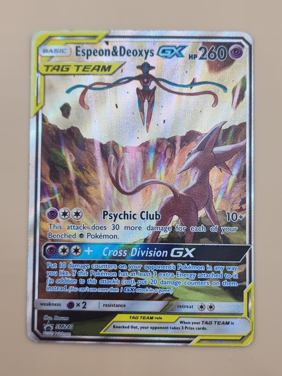 Espeon & Deoxys GX SM240 Sm Holo Heavily Played (HP)