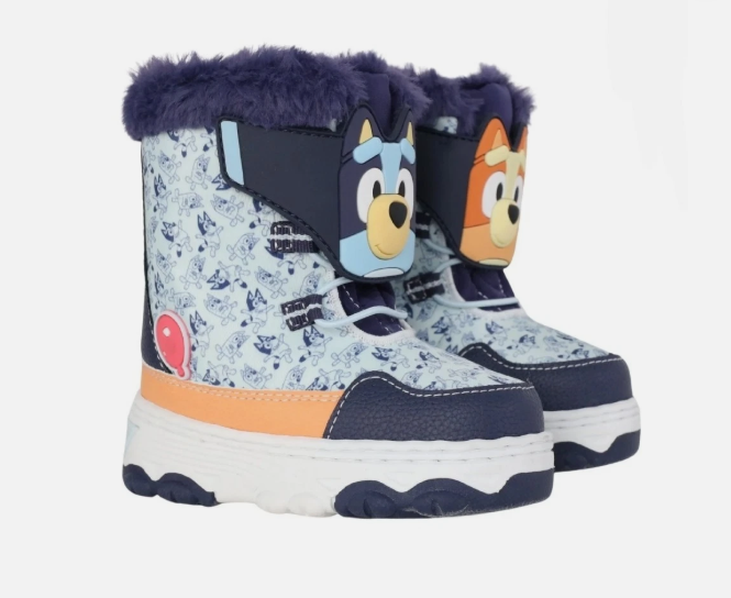 Disney Bluey & Bingo Toddler Snow Boots Size 11 Blue Winter Faux Fur Kids Shoes
