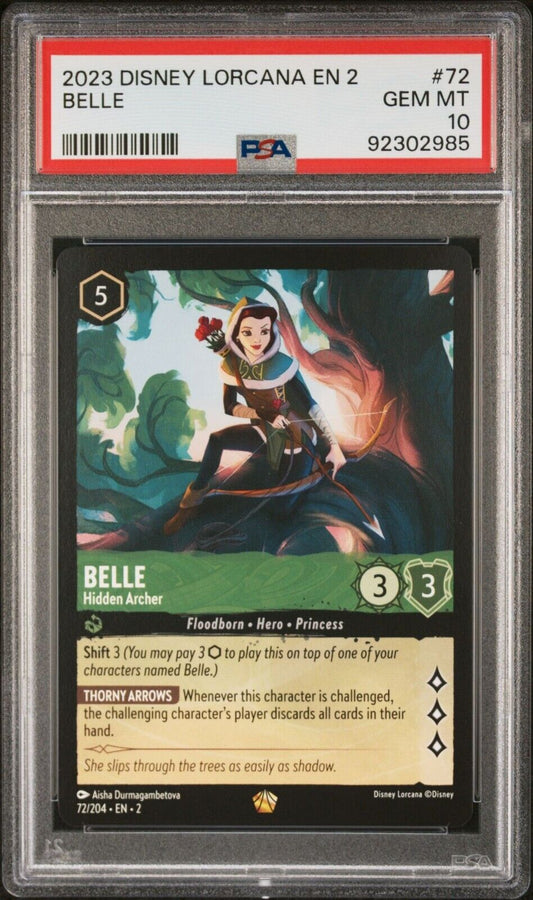 PSA 10 Disney Lorcana - Belle, Hidden Archer - Legendary 72/204 Non Foil 