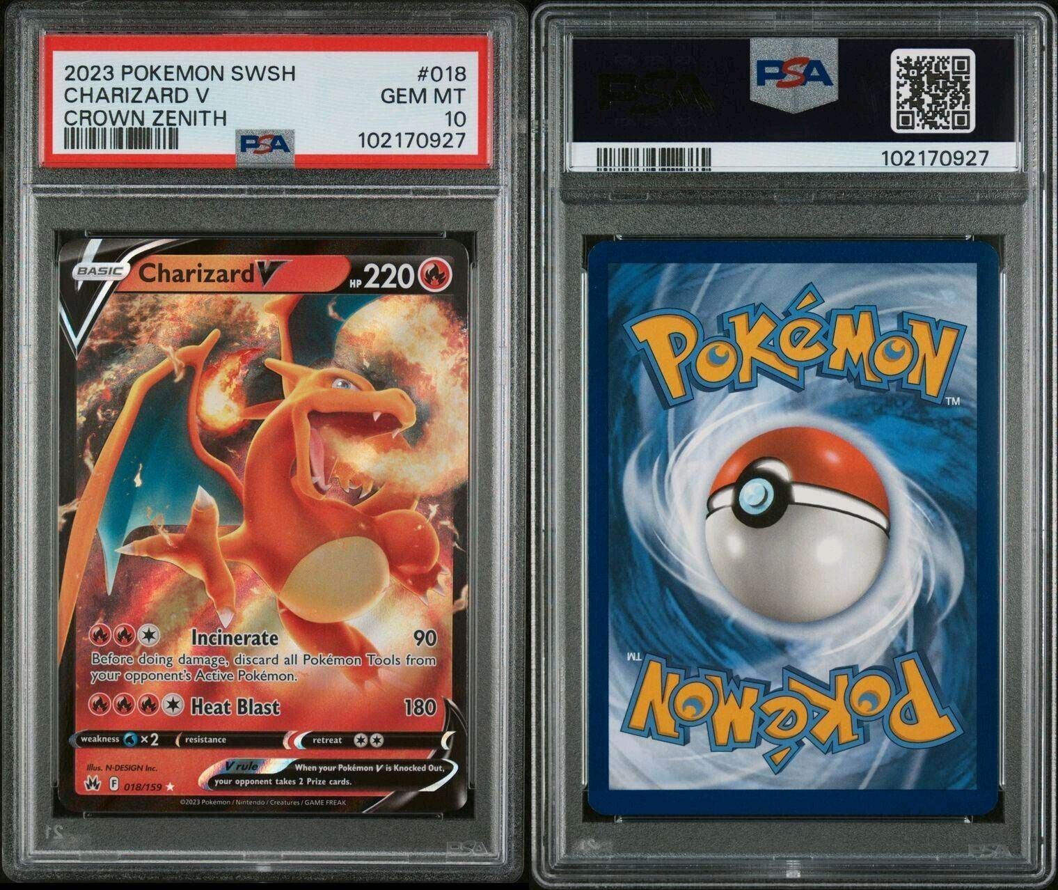 2023 POKEMON SWORD & SHIELD CROWN ZENITH #018 CHARIZARD V PSA 10