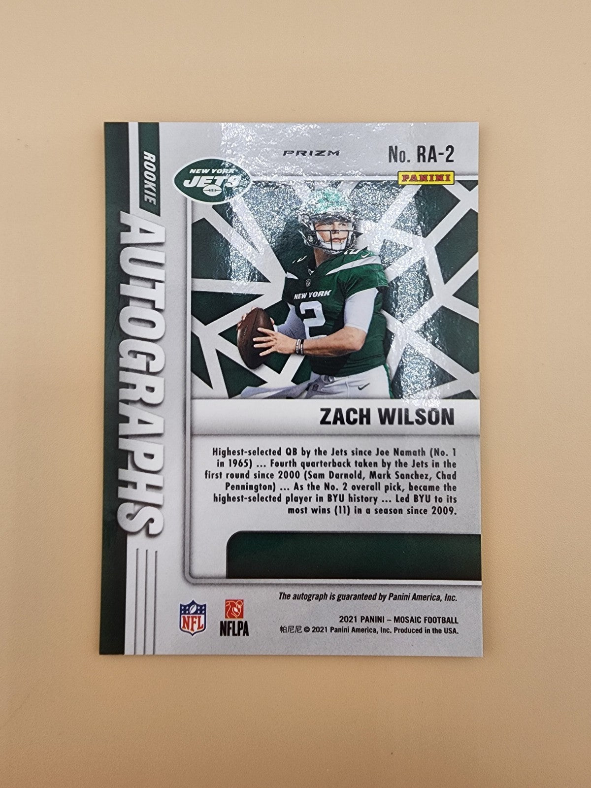 2021 Panini Mosaic Zach Wilson Rookie Autographs Auto Silver Prizm RA-2, NY jets