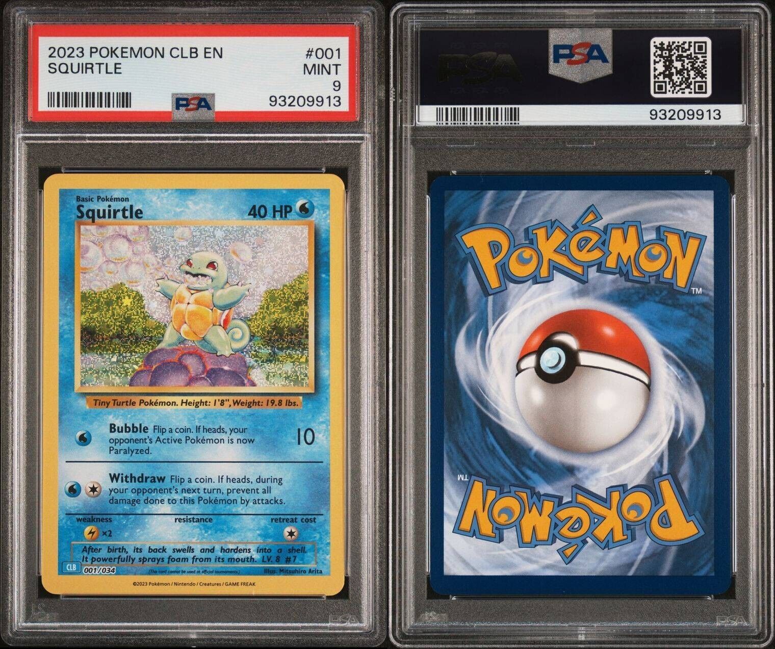 PSA 9 Squirtle 001/034 CLB EN Pokemon TCG Classic Holo Card 2023 Mint