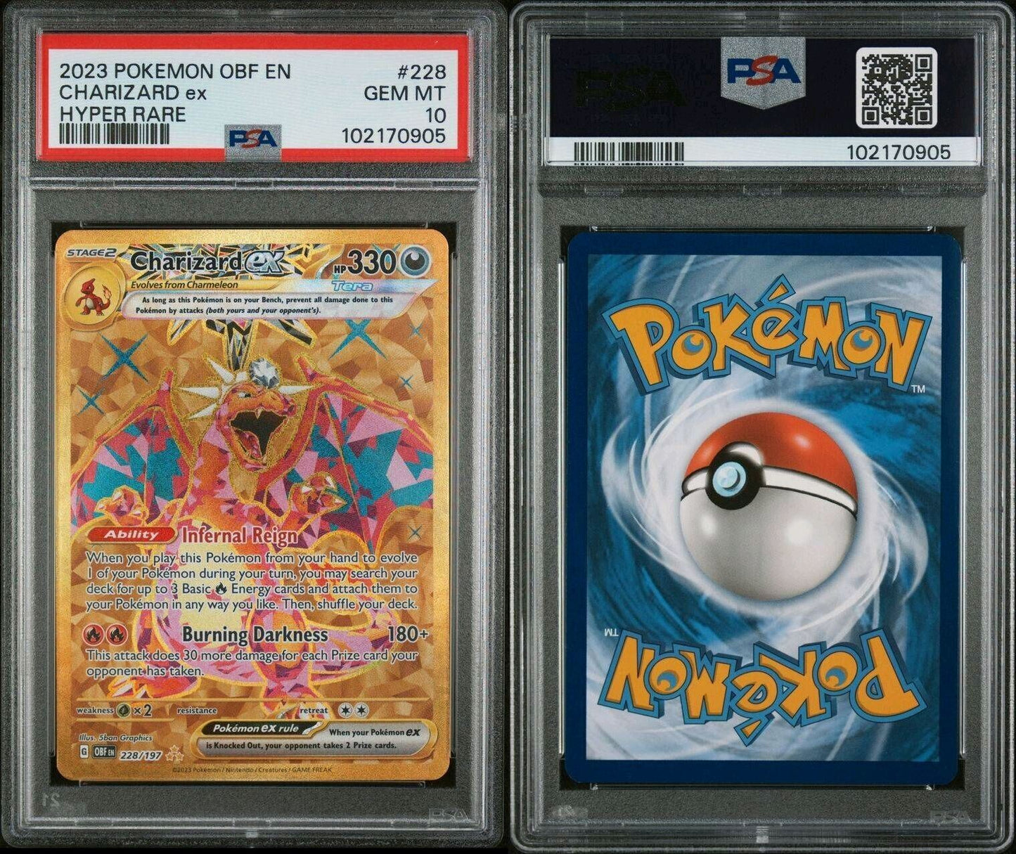 PSA 10 Charizard ex 228/197 Gold Obsidian Flames OBF EN Pokemon Card GEM MINT