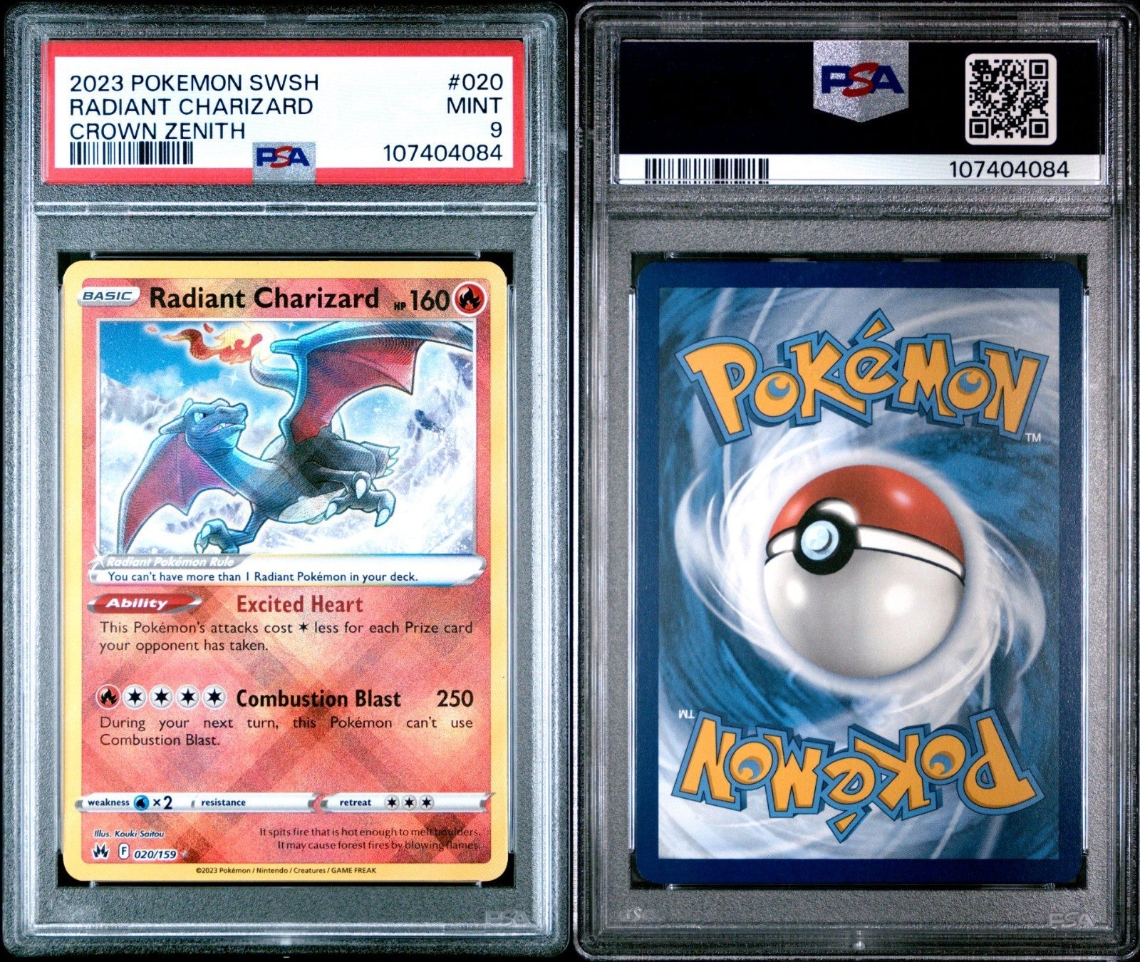2023 POKEMON SWORD AND SHIELD CROWN ZENITH 020 RADIANT CHARIZARD PSA 9 MINT