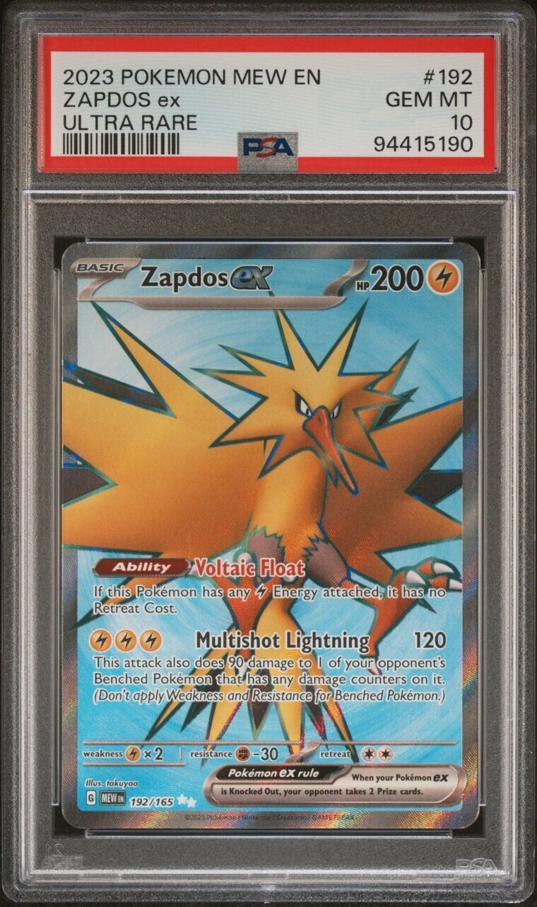 PSA 10 GEM MINT Zapdos Ex Ultra Rare 192/165 Pokemon 151 English Full Art Card