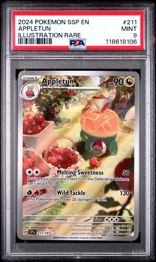 2024 POKEMON SSP EN APPLETUN ILLUSTRATION RARE 211/191 PSA MINT 9