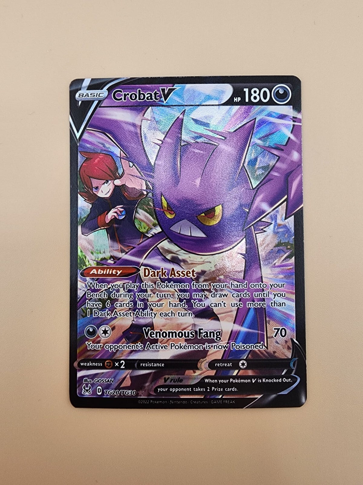 Crobat V TG20/TG30 Swsh11: Lost Origin Trainer Gallery Holo Near Mint (NM)