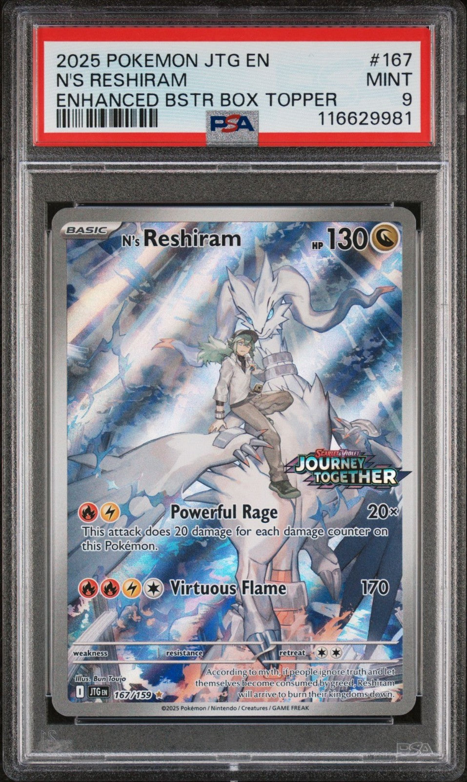 2025 POKEMON English JOURNEY TOGETHER #167 N'S RESHIRAM ILLUSTRATION RARE PSA 9