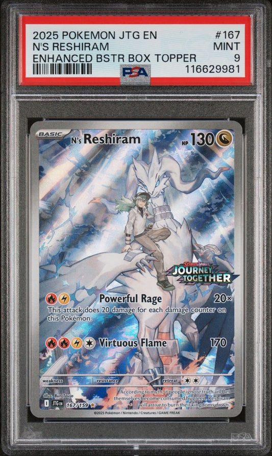 2025 POKEMON English JOURNEY TOGETHER #167 N'S RESHIRAM ILLUSTRATION RARE PSA 9