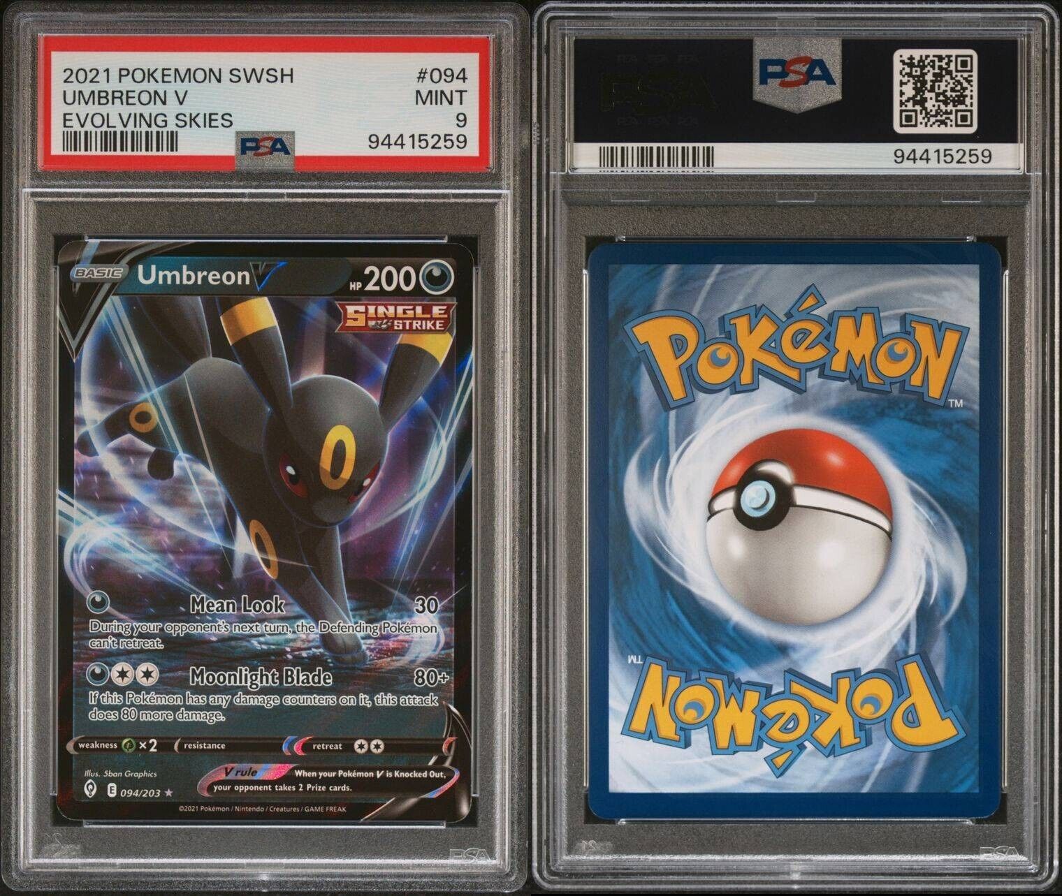 2021 POKEMON SWORD & SHIELD EVOLVING SKIES #094 UMBREON V PSA 9