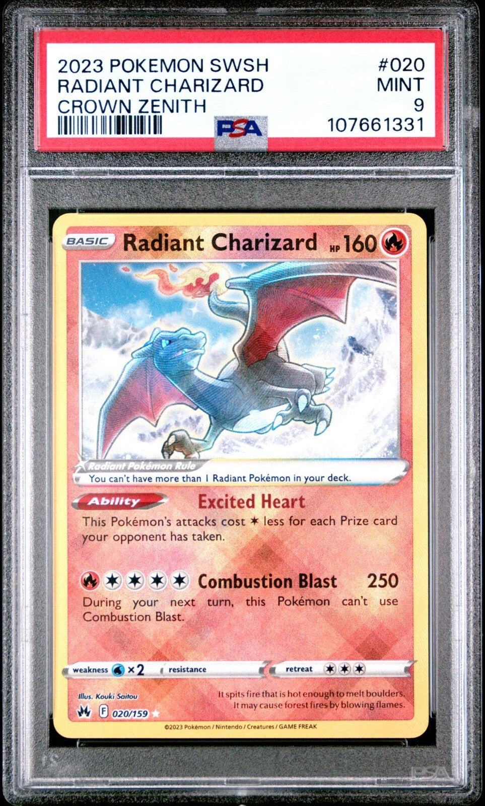 2023 POKEMON SWORD AND SHIELD CROWN ZENITH 020 RADIANT CHARIZARD PSA 9