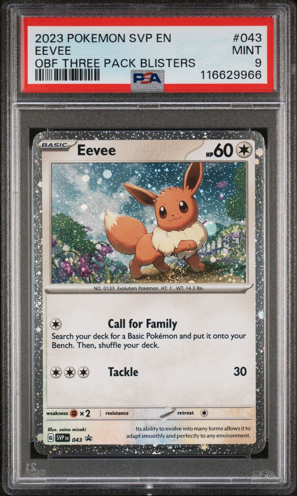 2023 Pokémon Black Star Promo 043 Eevee OBSIDIAN FLAMESThree Pack Blisters PSA 9