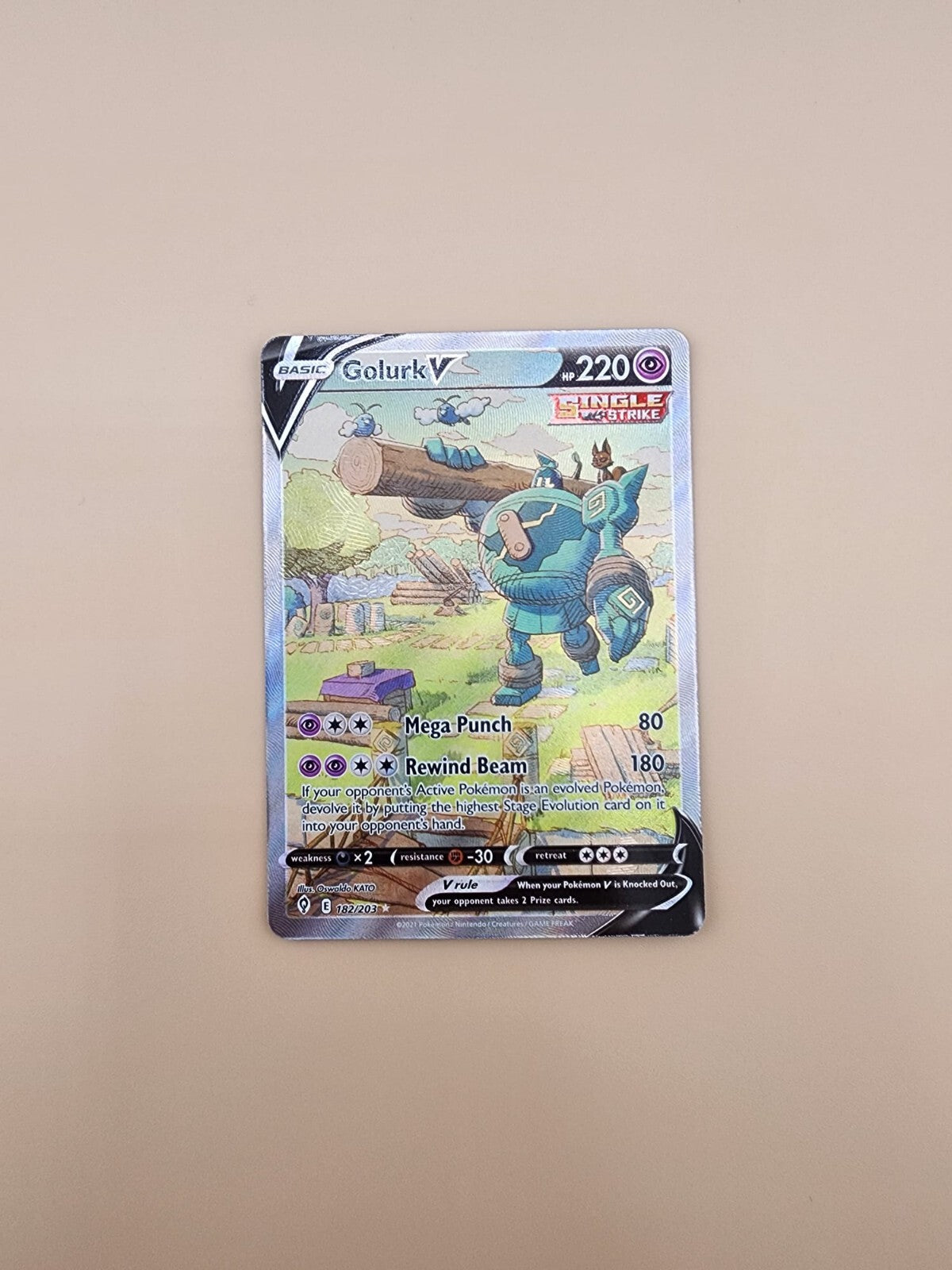 Golurk V (Alternate Full Art) 182/203 Swsh07: Evolving Skies Holo Near Mint (NM)