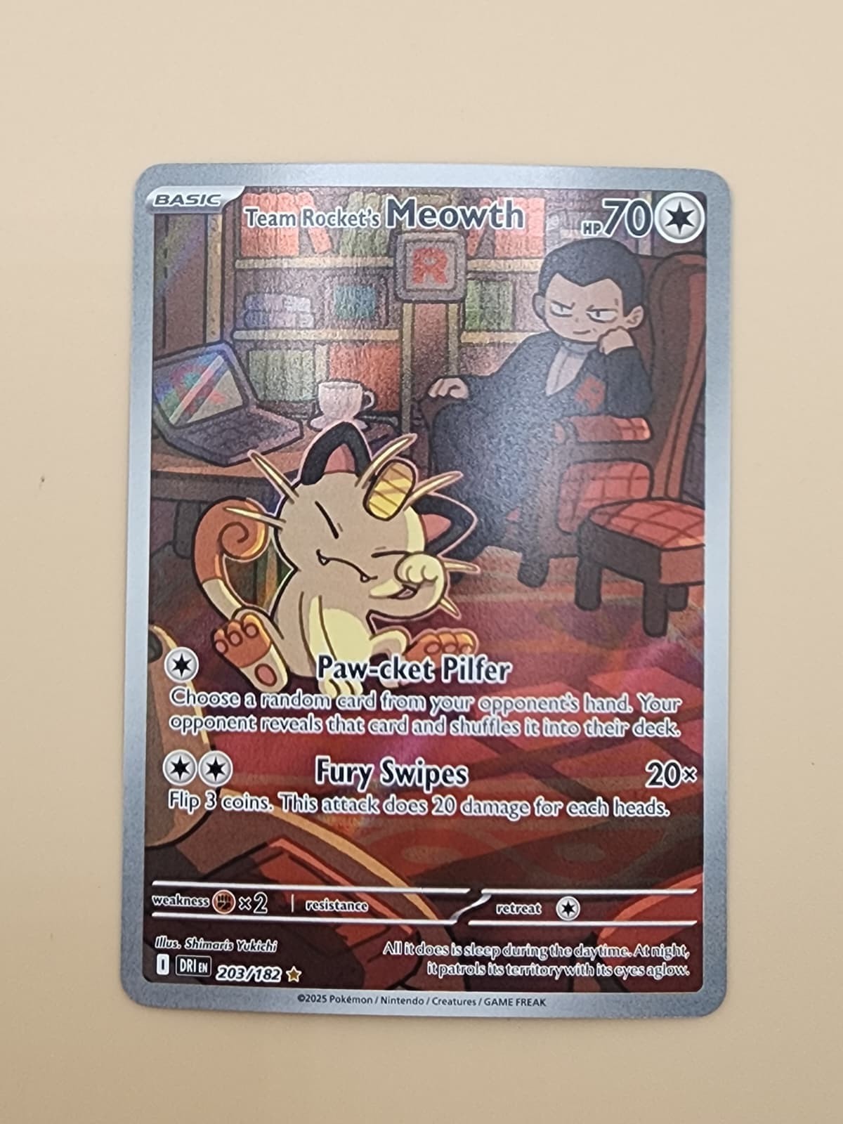 Team Rocket's Meowth 203/182 Sv10: Destined Rivals Holo Near Mint (NM)