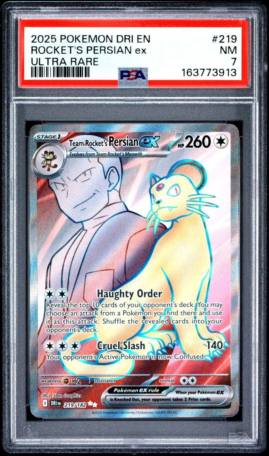 Pokemon Team Rocket's Persian ex Ultra Rare 219/182 PSA 7