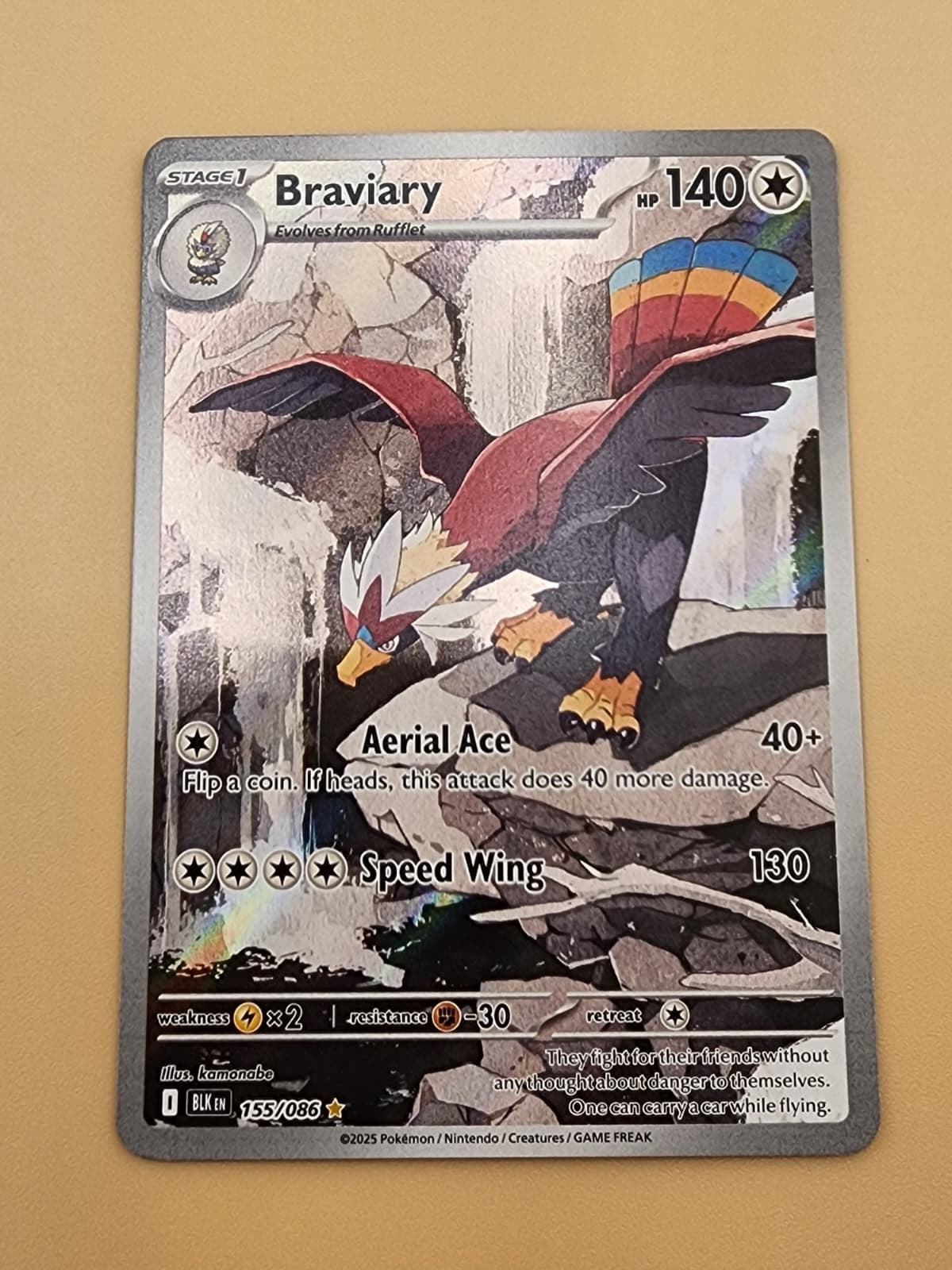 Braviary 155/086 Sv: Black Bolt Holo near Mint NM