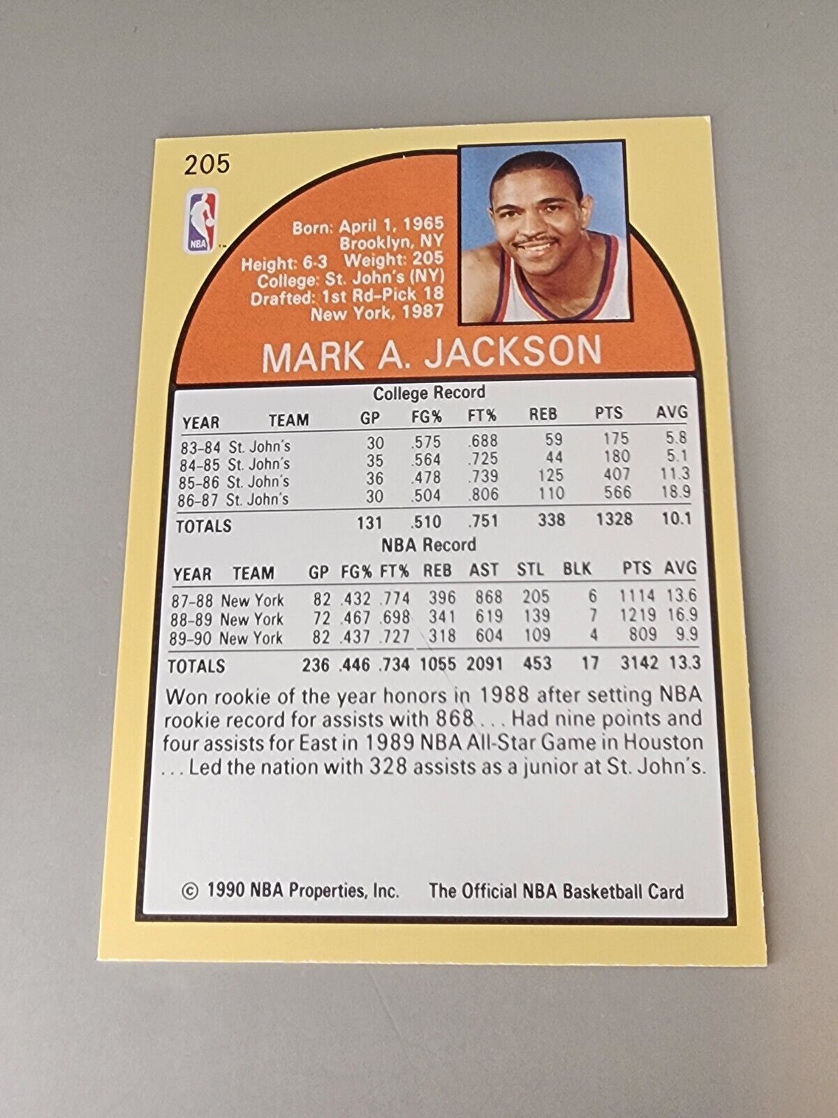 1990-91 NBA HOOPS MENENDEZ BROTHERS MARK A. JACKSON NEW YORK KNICKS #205