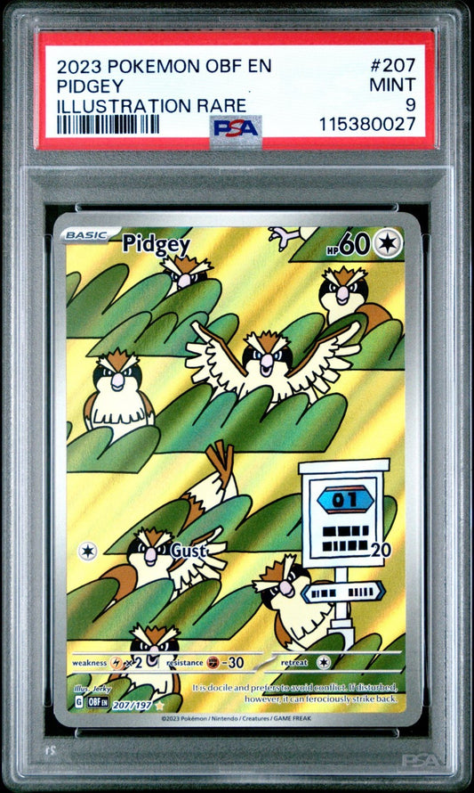 2023 POKEMON OBF EN-OBSIDIAN FLAMES 207 PIDGEY ILLUSTRATION RARE PSA 9