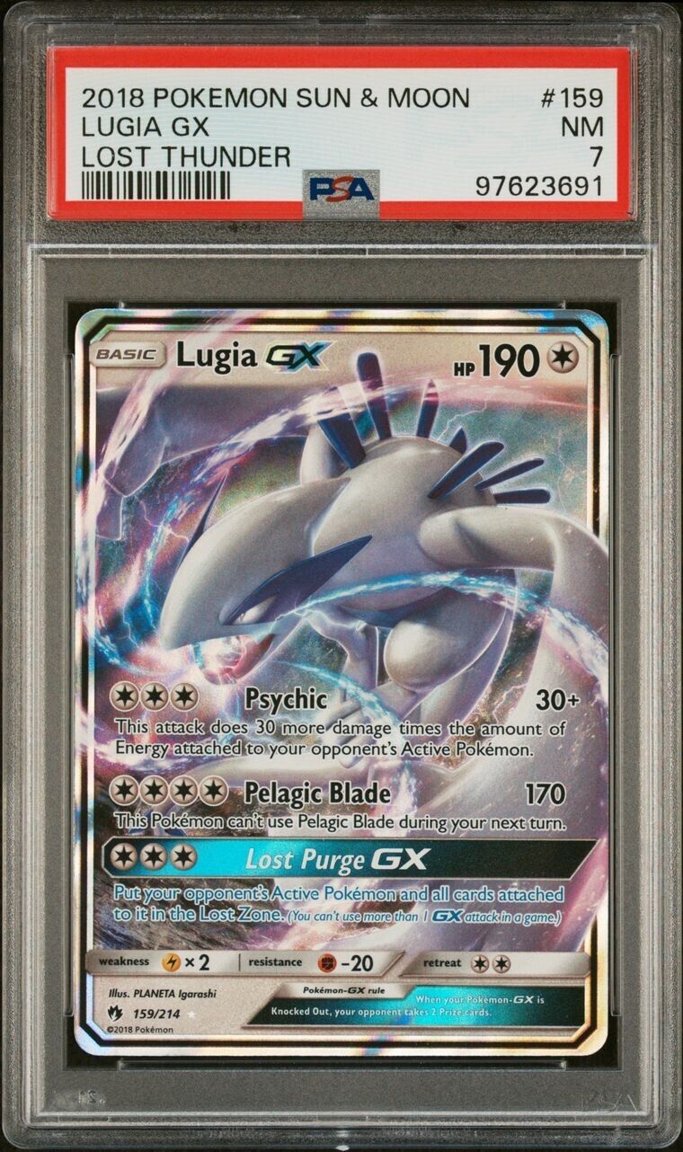 2018 Pokemon Sun & Moon Lost Thunder Lugia GX 159/214 PSA 7 NM