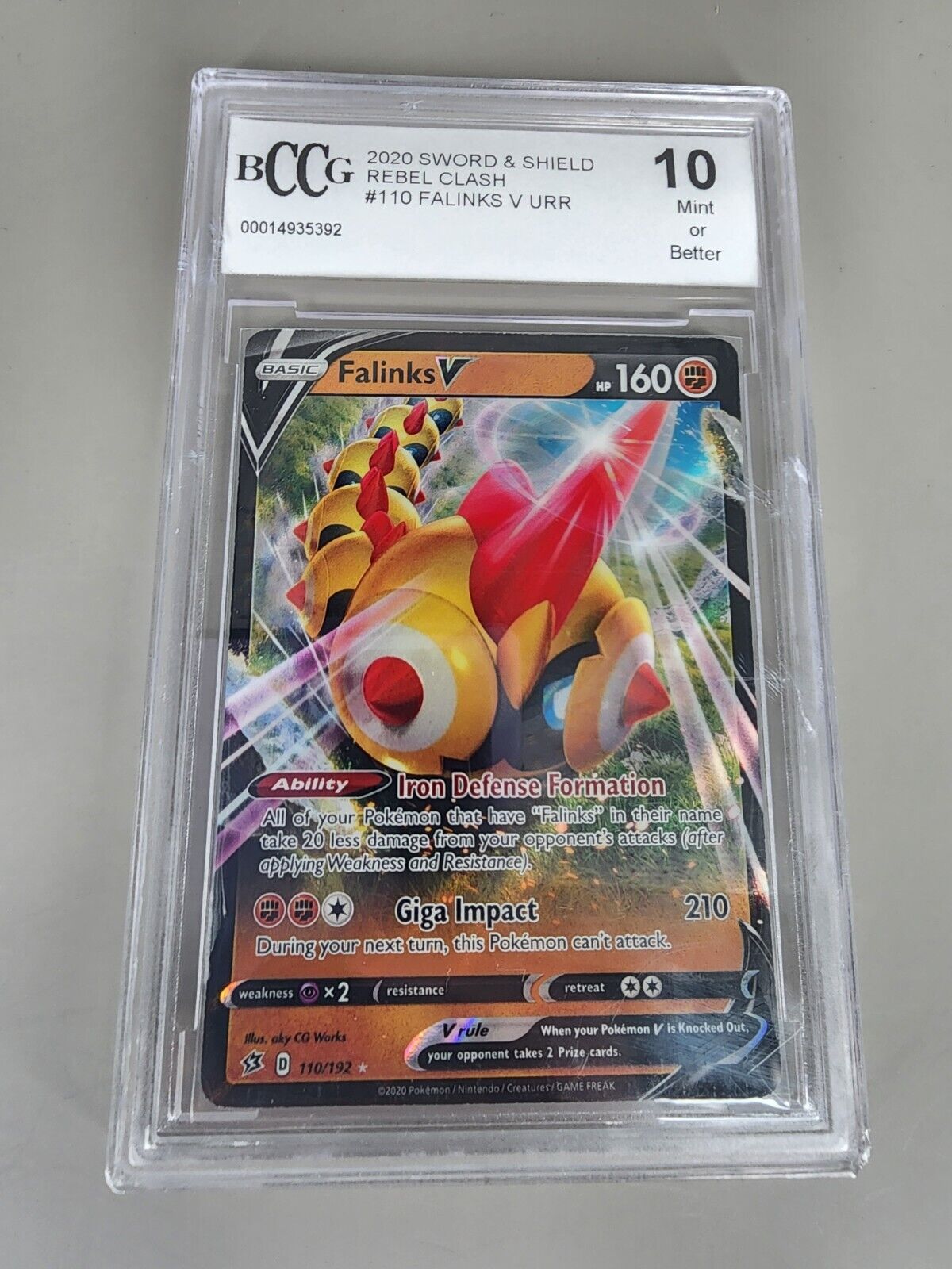 Falinks V 110/192 - BCCG 10 Mint Or Better - Rebel Clash 2020 - Pokémon TCG