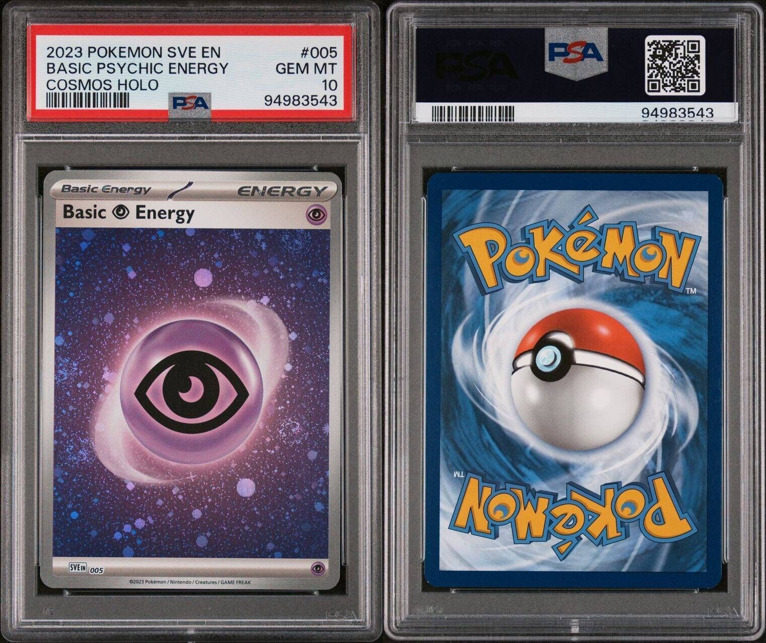 2023 POKEMON SVE EN-BASIC ENERGIES COSMOS HOLO #005 BASIC PSYCHIC ENERGY PSA 10