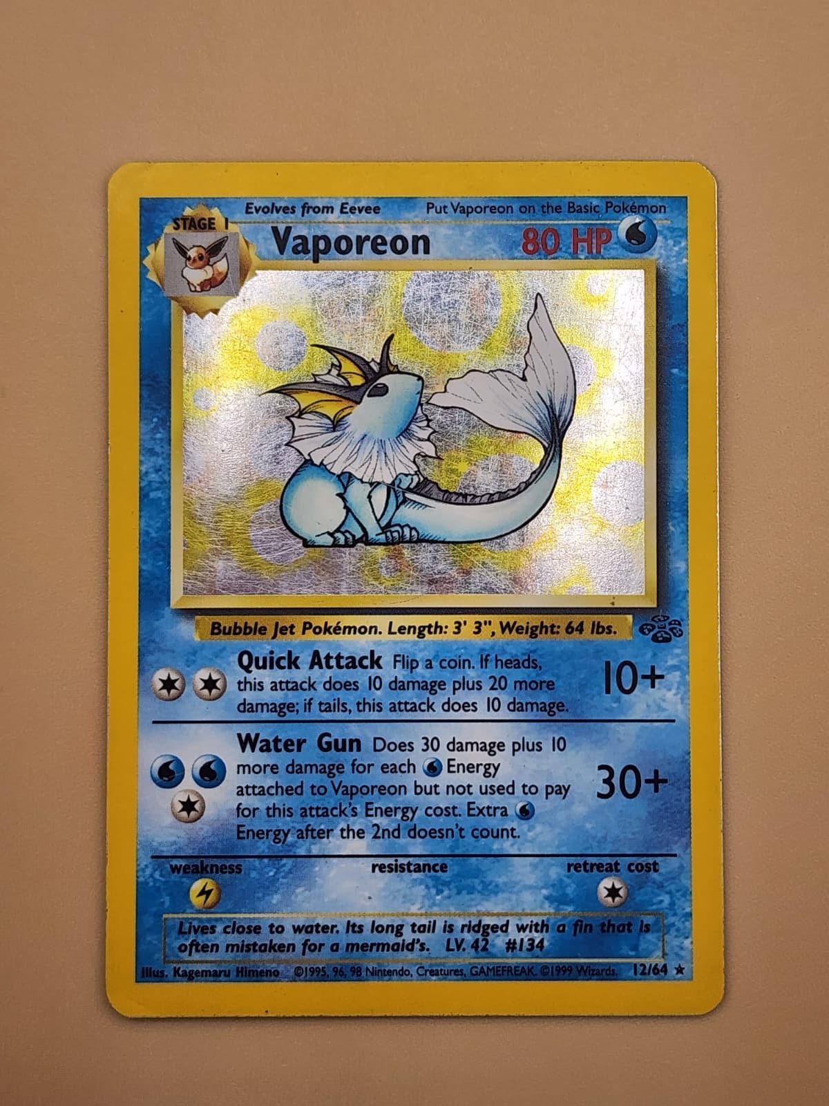Vaporeon 12/64 Jungle Holo Heavily Played HP