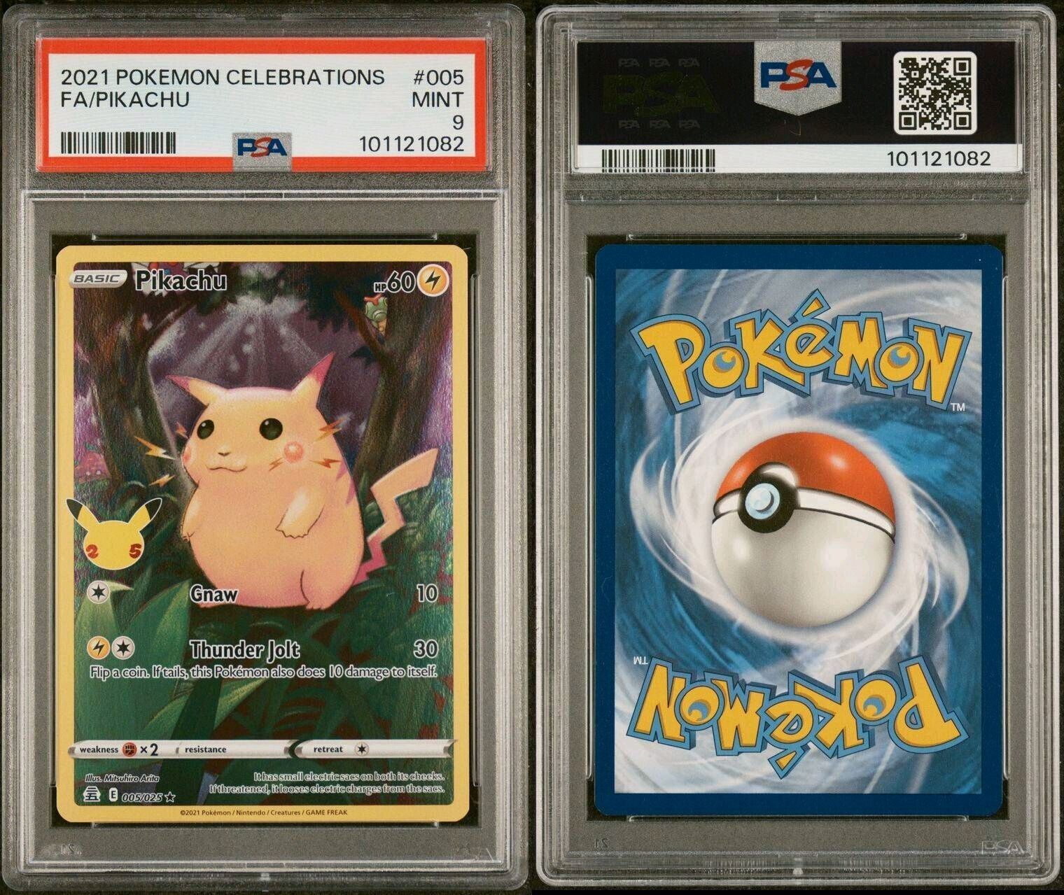 PSA 9 MINT Pikachu Celebrations Full Art Holo Pokemon Card 005/025