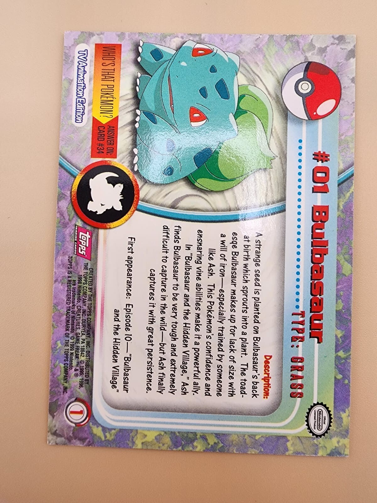 Pokemon Topps Chrome Bulbasaur Holo #01 TCG LP Near Mint (NM)