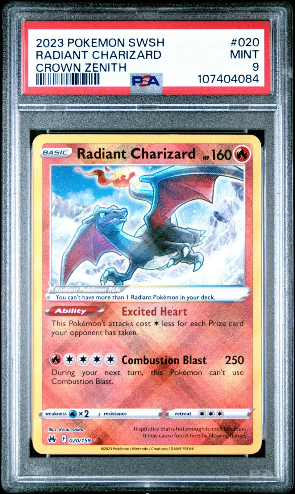 2023 POKEMON SWORD AND SHIELD CROWN ZENITH 020 RADIANT CHARIZARD PSA 9 MINT
