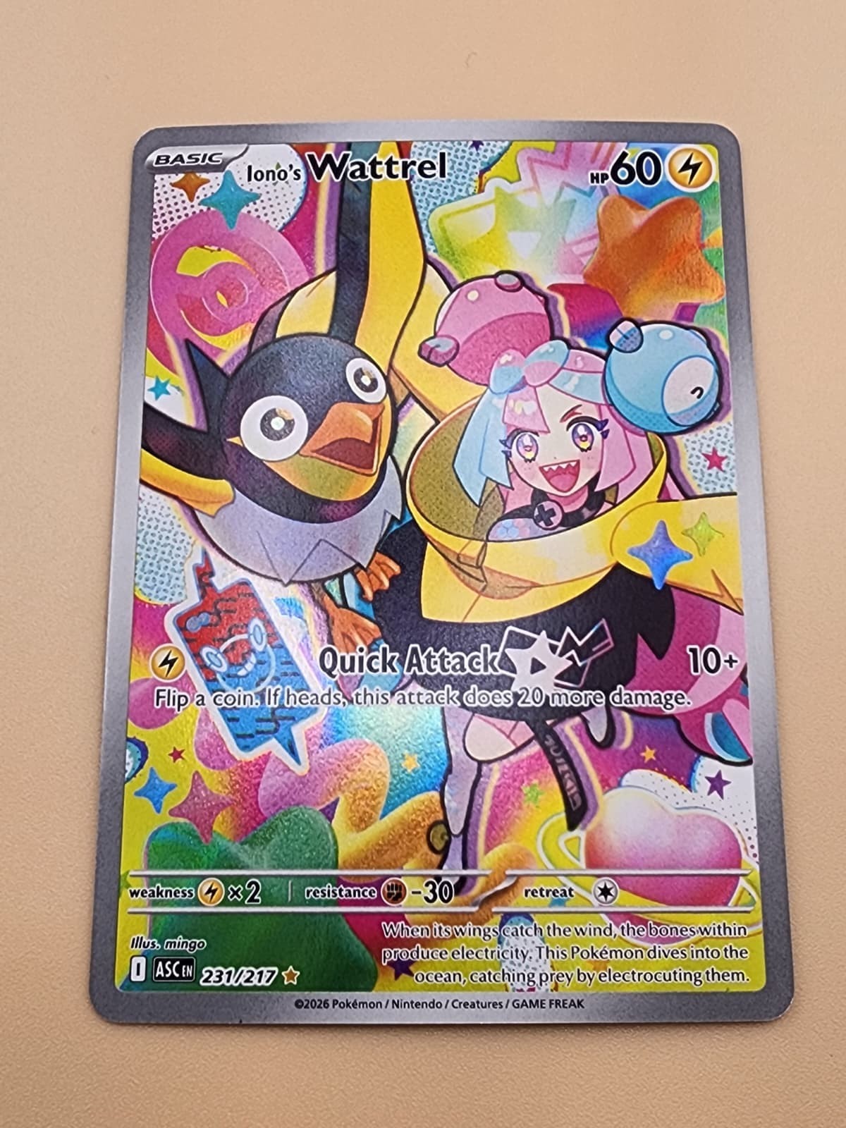 Iono's Wattrel 231/217 Me: Ascended Heroes Holo Near Mint (NM)