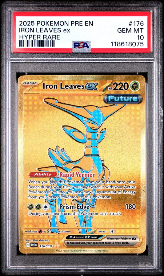 2025 POKEMON PRE EN-PRISMATIC EVOLUTIONS HYPER RARE #176 IRON LEAVES EX PSA 10
