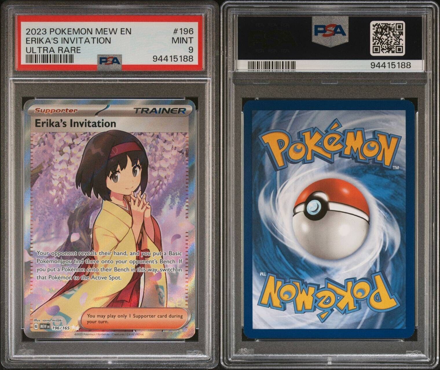 PSA 9 MINT Erika's Invitation Pokemon 151 Illustration Rare Full Art 196/165