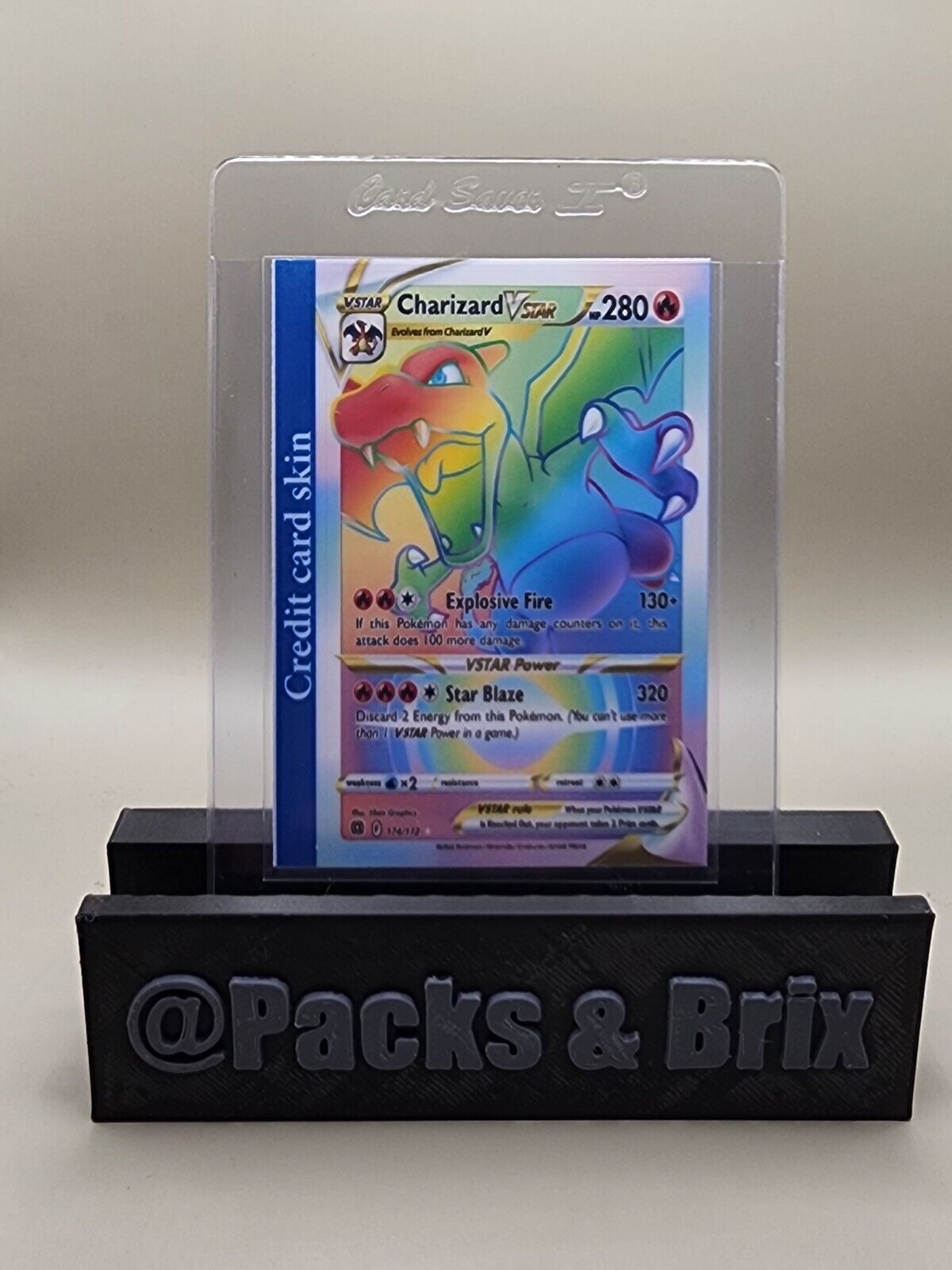 CREDIT CARD SKIN - Charizard VStar 174/172 Secret RAINBOW