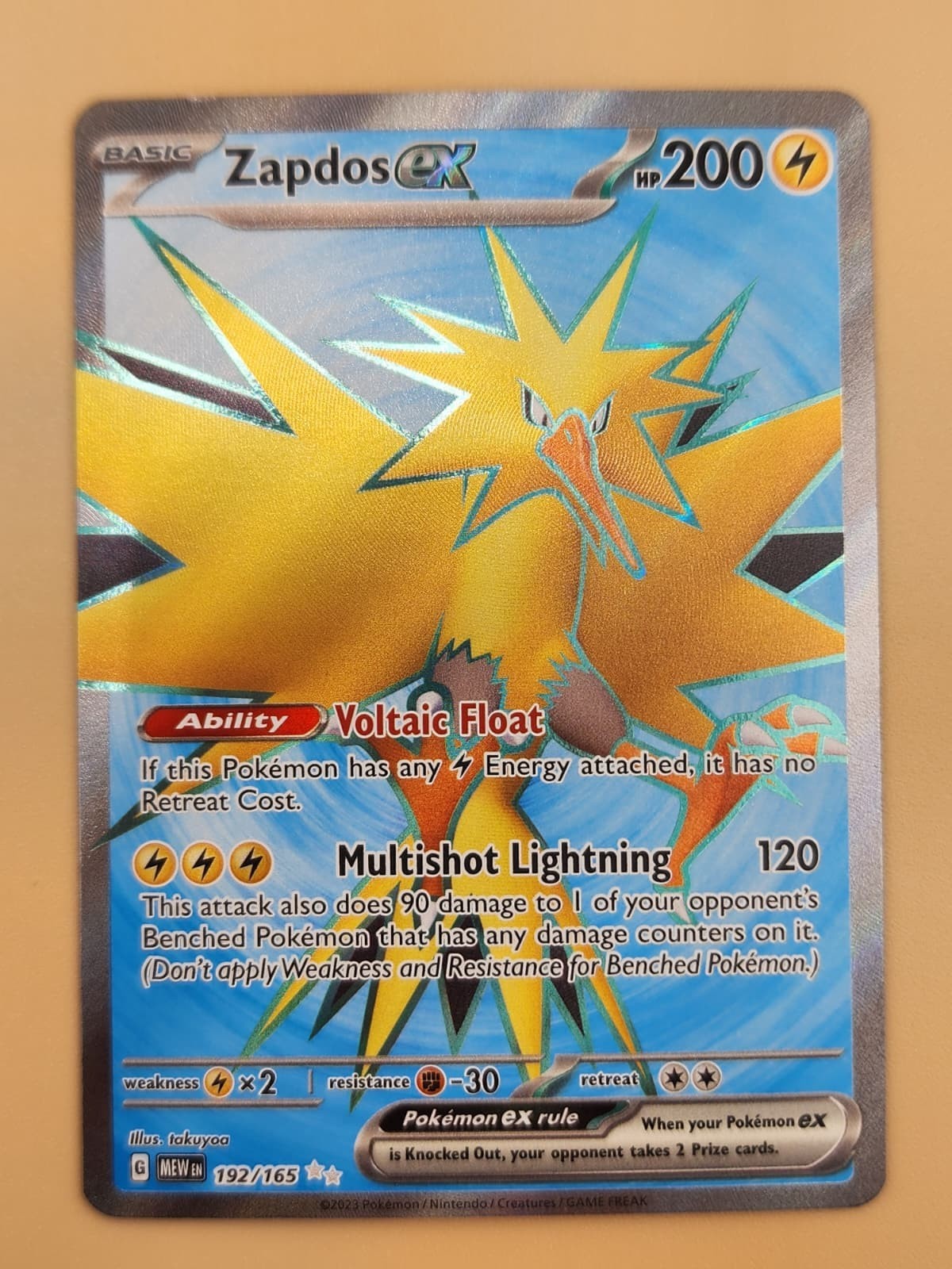 Zapdos ex 192/165 Sv: Scarlet & Violet 151 Holo Near MInt NM
