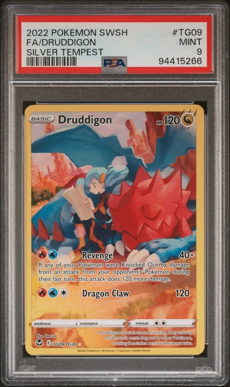 2022 Pokemon Silver Tempest Druddigon TG09 Full Art Ultra Rare PSA 9 Mint