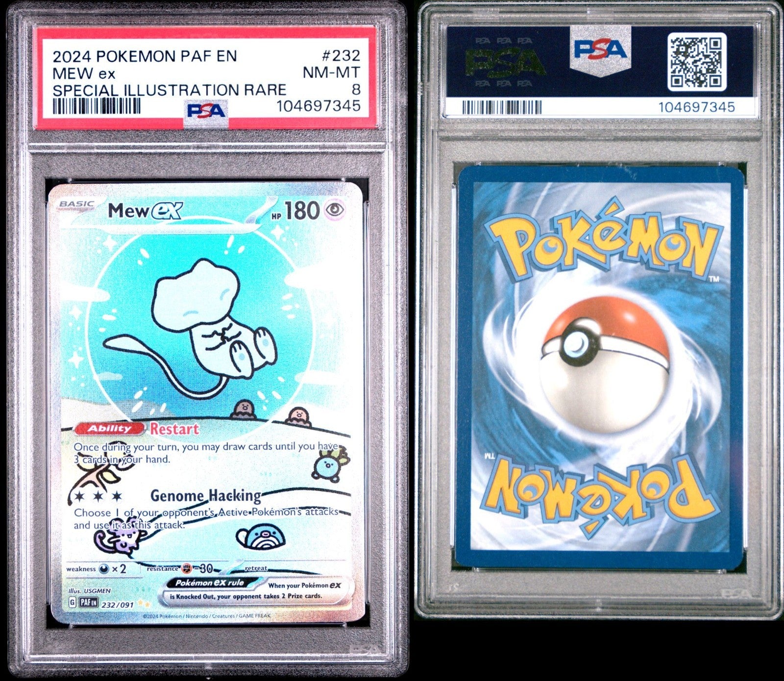 2024 POKEMON PAF EN-PALDEAN FATES SPECIAL ILLUSTRATION RARE #232 MEW EX PSA 8