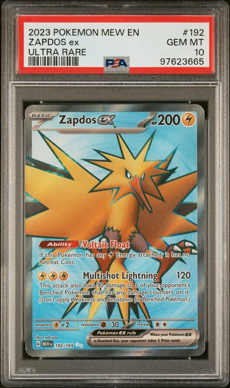 2023 POKEMON MEW EN #192/165 ZAPDOS EX ULTRA RARE PSA 10 GEM- MINT