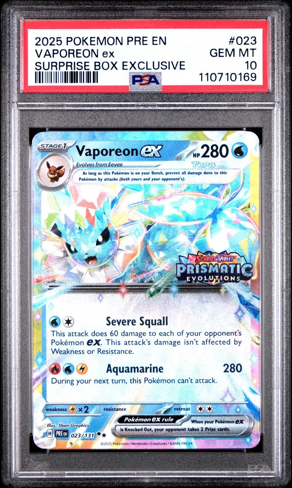 Vaporeon ex - (Prismatic Evolutions Stamp) 023/131 Miscellaneous Cards PSA 10