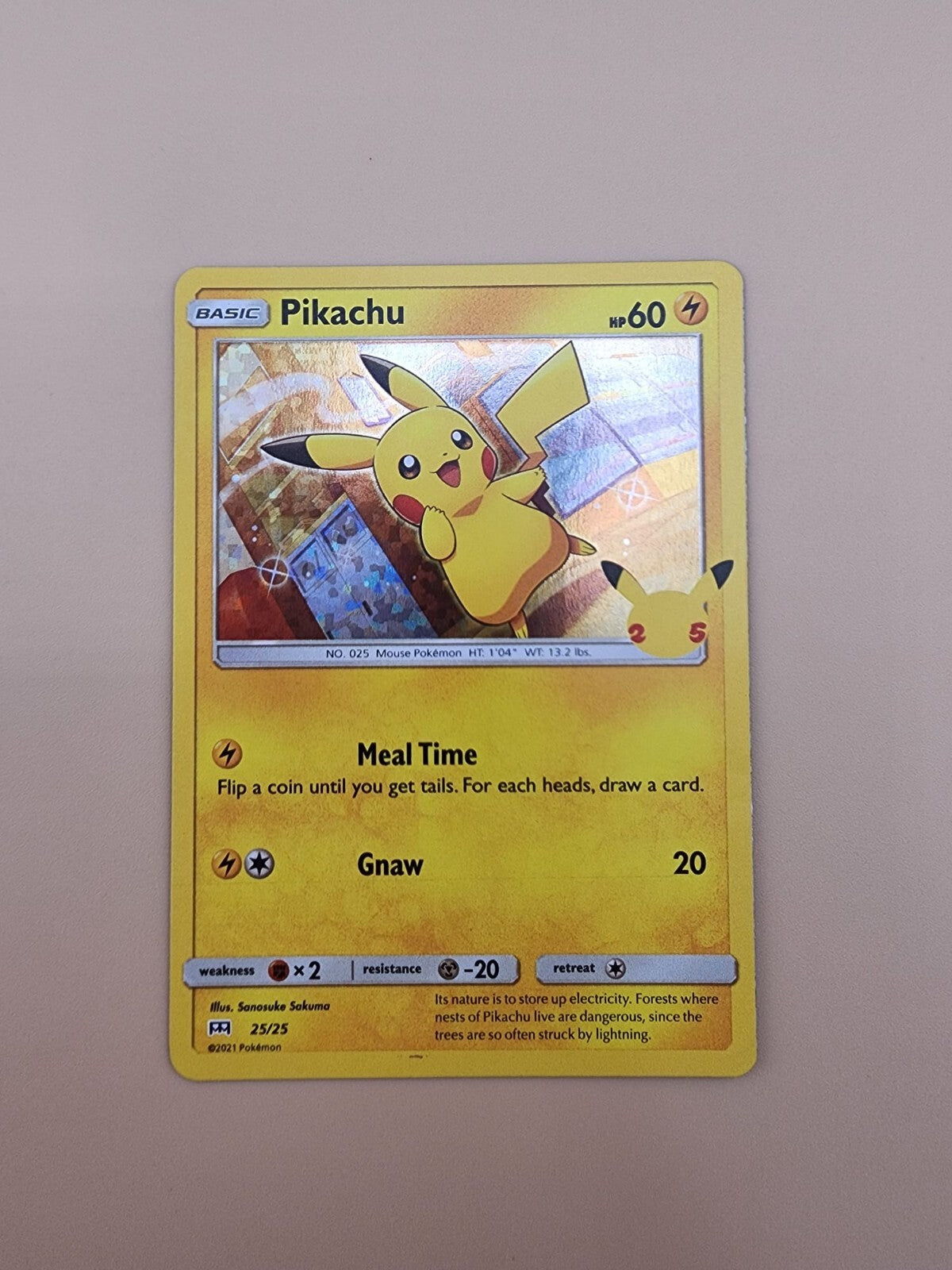 Pikachu 025/025 25th Anniversary Holo Moderately Played (MP)
