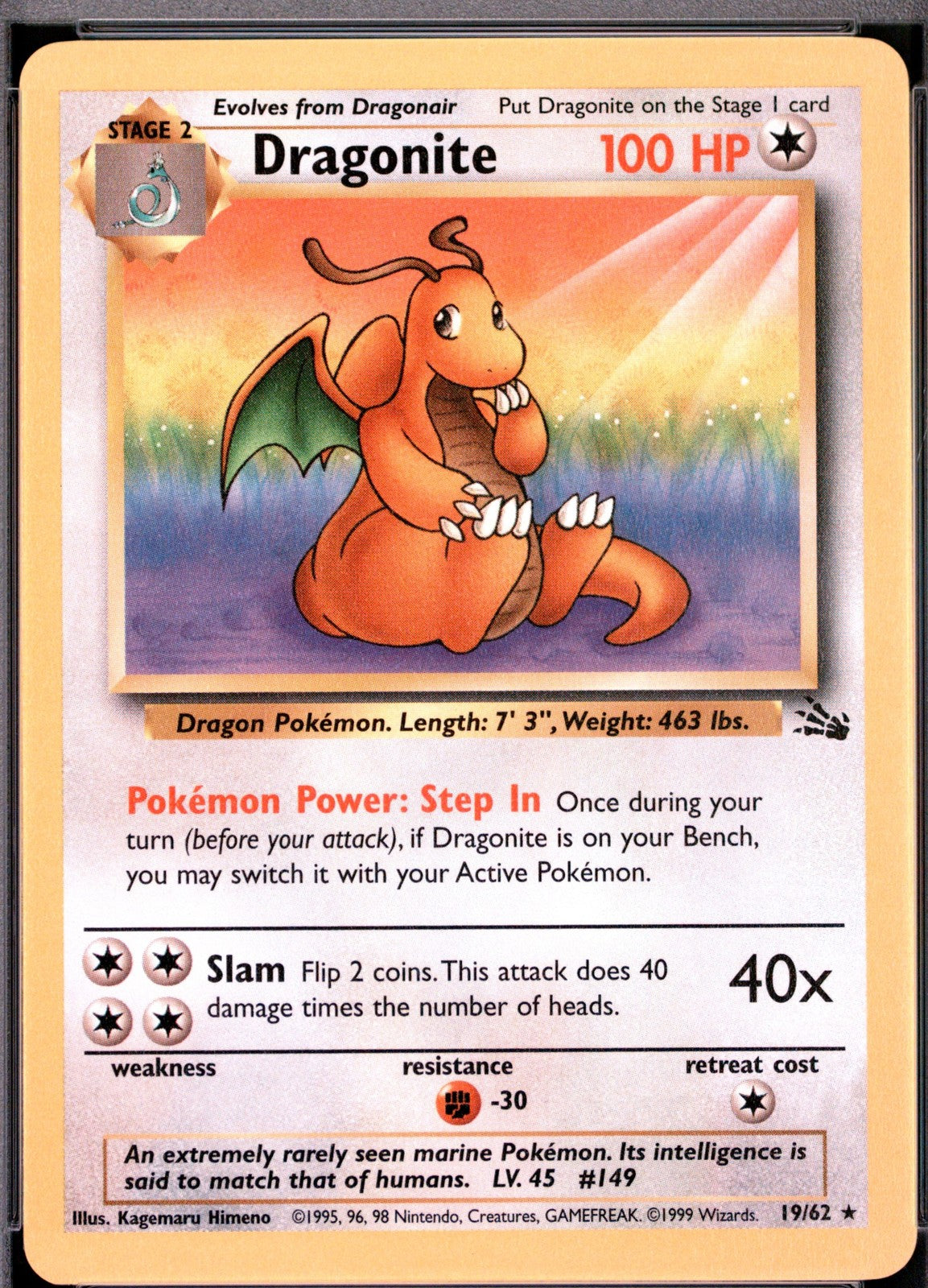 Dragonite 19/62 Fossil Regular Heavily Played (HP)