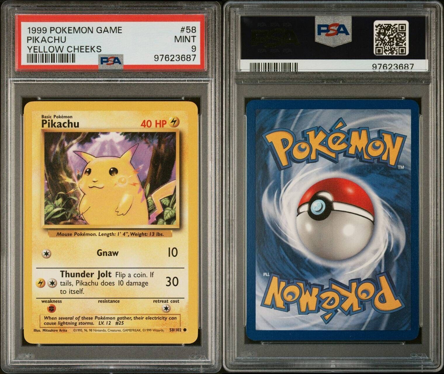 1999 YELLOW CHEEKS PIKACHU #58 POKEMON GAME PSA 9 MINT