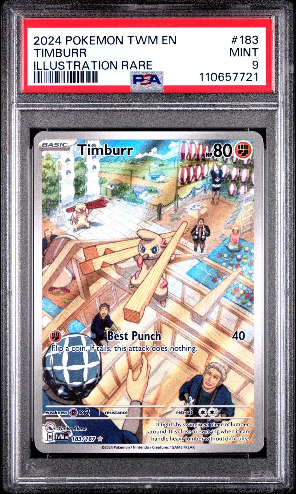 2024 Pokemon TCG - Twilight Masquerade - Timburr - IR - 183/167 - PSA 9