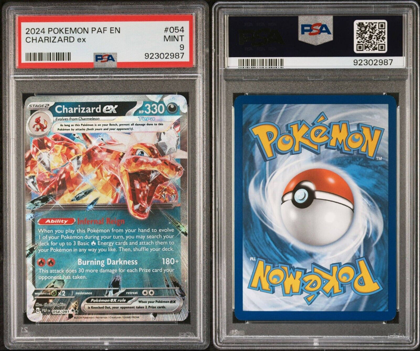 Pokemon TCG Charizard ex 054/091 Double Rare Paldean Fates  PSA P