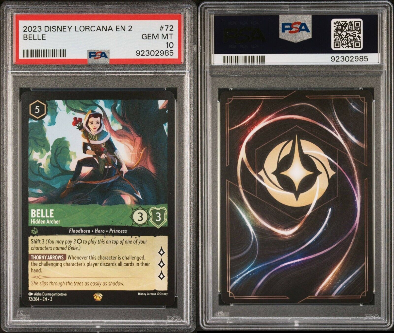 PSA 10 Disney Lorcana - Belle, Hidden Archer - Legendary 72/204 Non Foil 