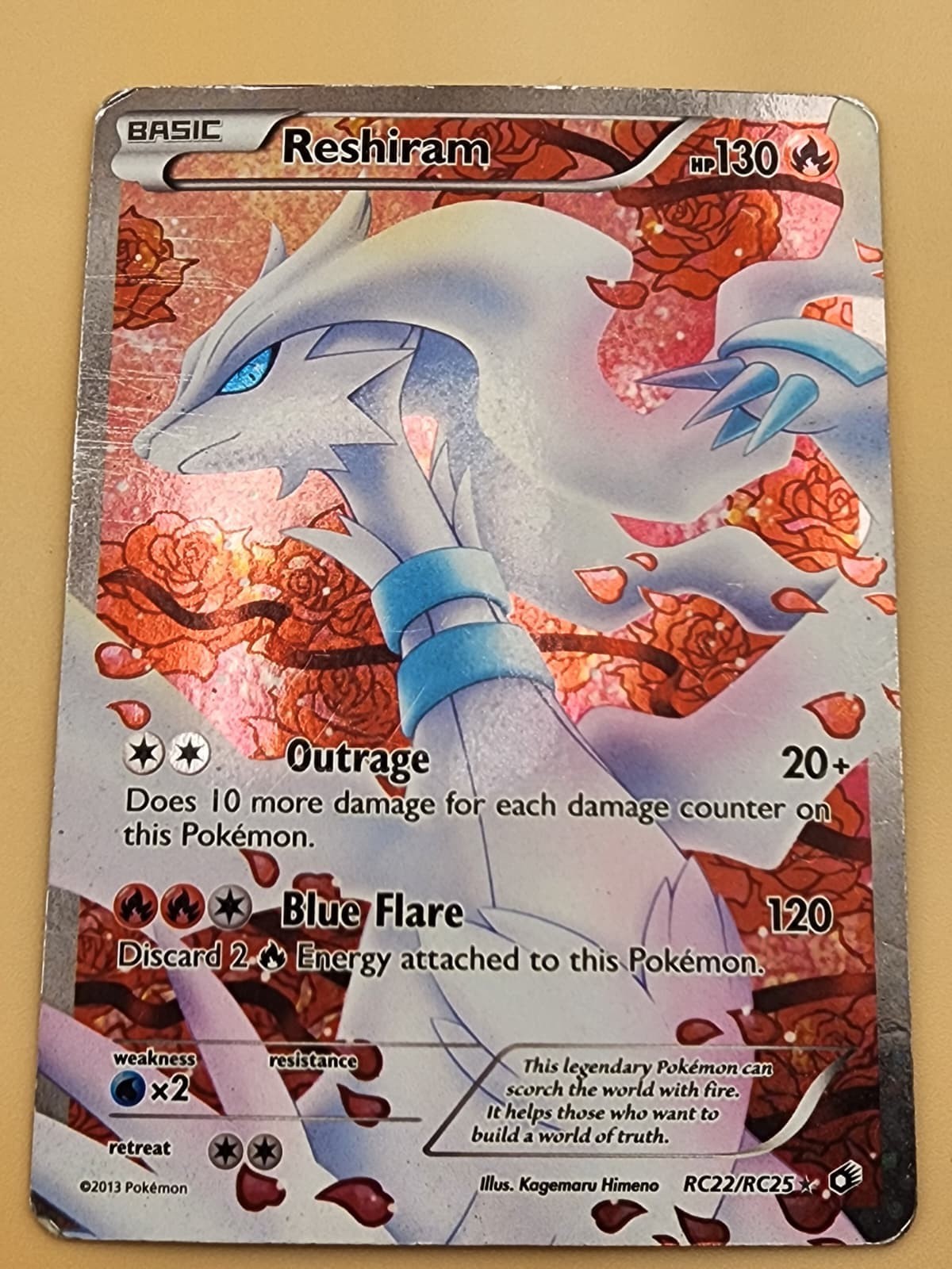 Pokémon Reshiram Full Art Ultra Rare Holo RC22/RC25 Moderately Played (MP)