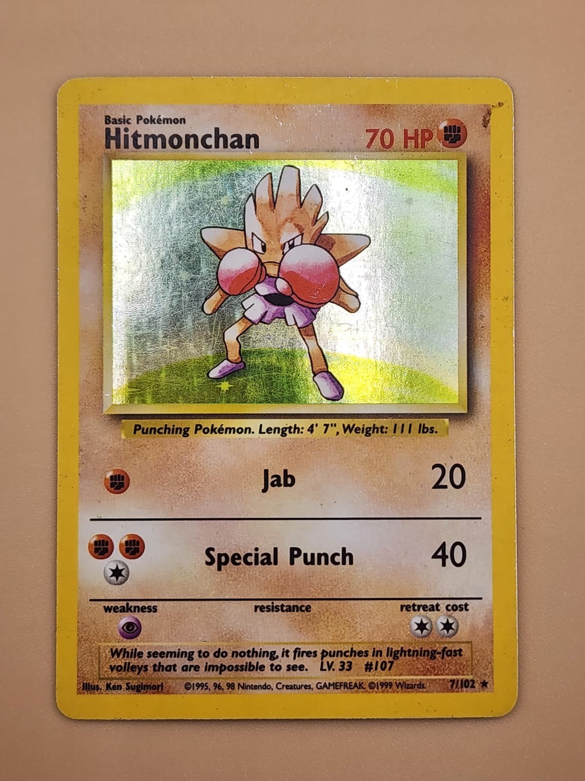 Hitmonchan 007/102 Base Set Holo Moderately Played MP