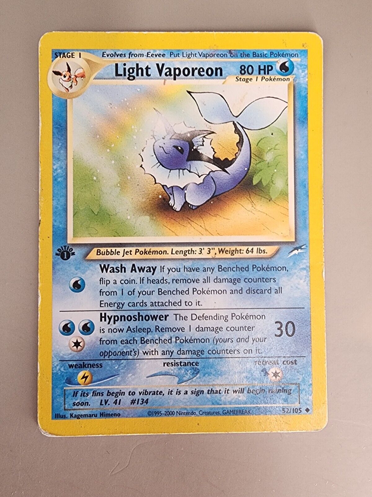 Light Vaporeon 52/105 Neo Destiny Regular 1st Edition Damaged