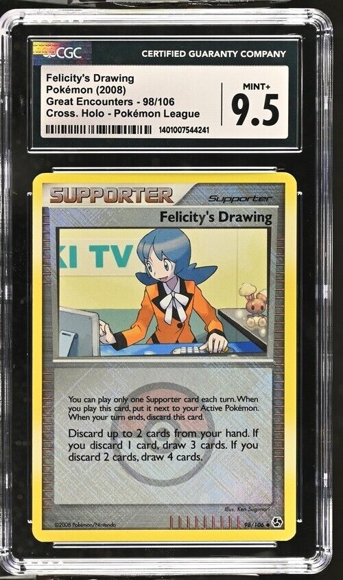 CGC 9.5 Felicity's Drawing 98/106 Great Encounters Cross. Holo Pokémon League