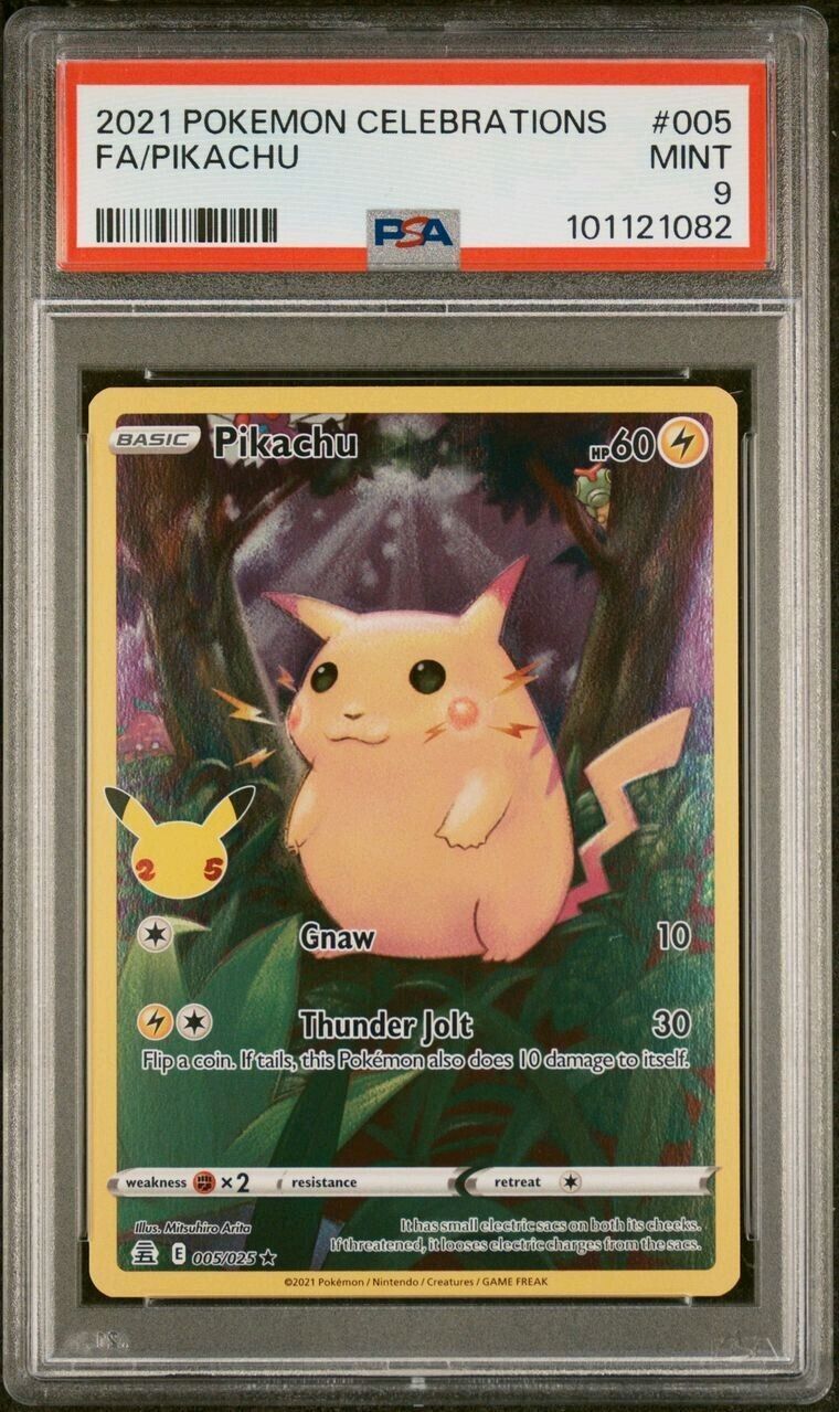 PSA 9 MINT Pikachu Celebrations Full Art Holo Pokemon Card 005/025