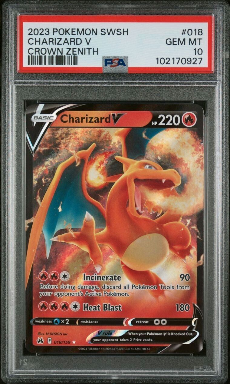 2023 POKEMON SWORD & SHIELD CROWN ZENITH #018 CHARIZARD V PSA 10